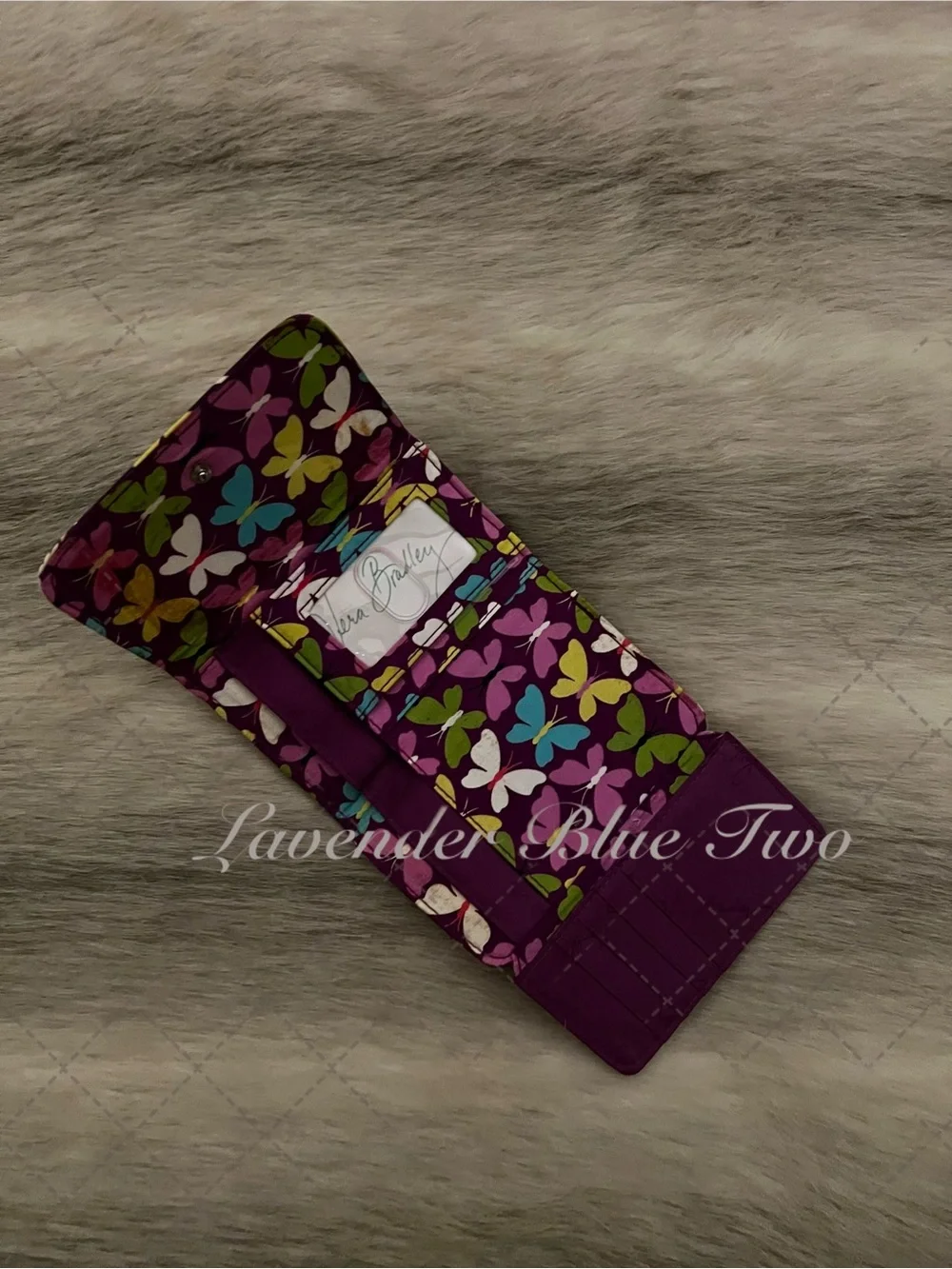 VERA BRADLEY Flutterby 2014 Trifold Euro Wallet Pink Purple Y2K Pink Purple Flor